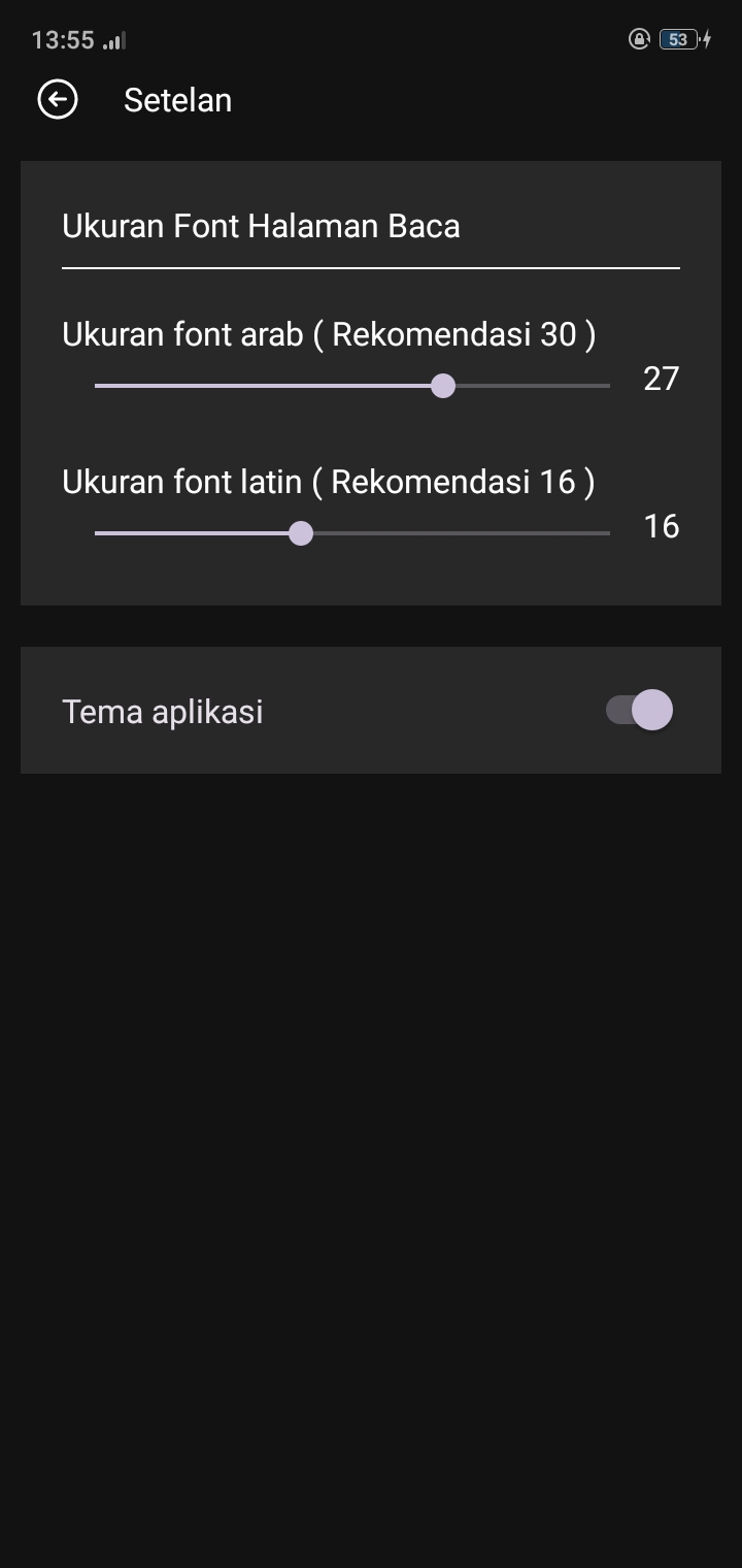 Tampilan halaman setelan mode malam